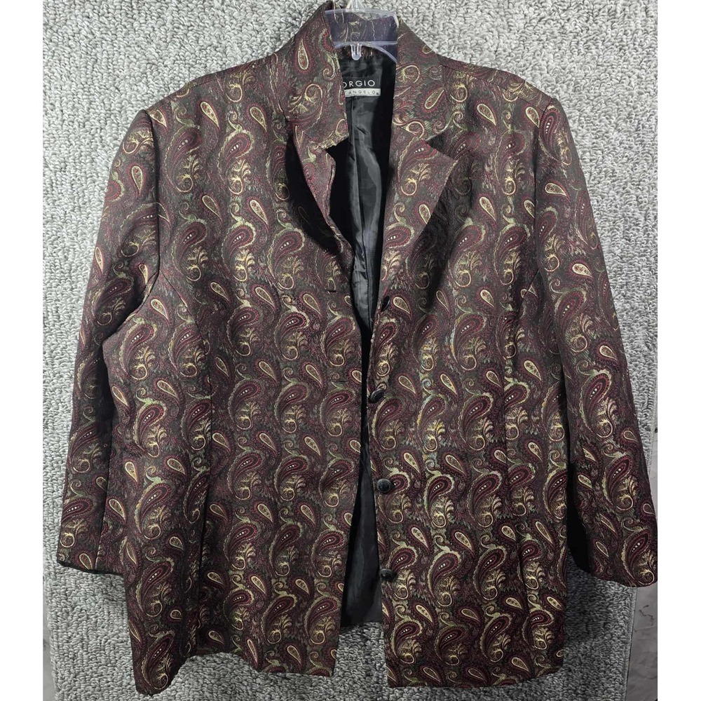 Giorgio Sant‎ Angelo Blazer Paisley Brocade Burgundy Gold Womens 22W